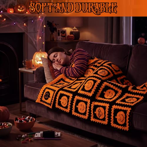 Halloween Pumpkin Face Reversible Knit Throw Blanket - Black and Orange