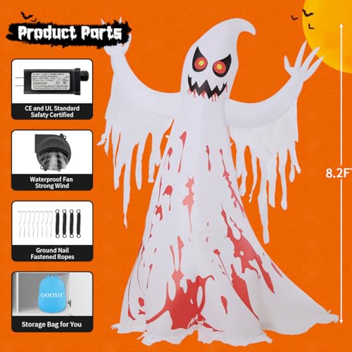 Giant Inflatable Ghost Halloween Decoration with LED Lights - 8.2 ft Outdoor Yard Decor