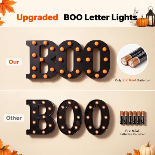 Indoor Halloween Wooden Boo Sign - 13 Inch Light Up Letters Decor