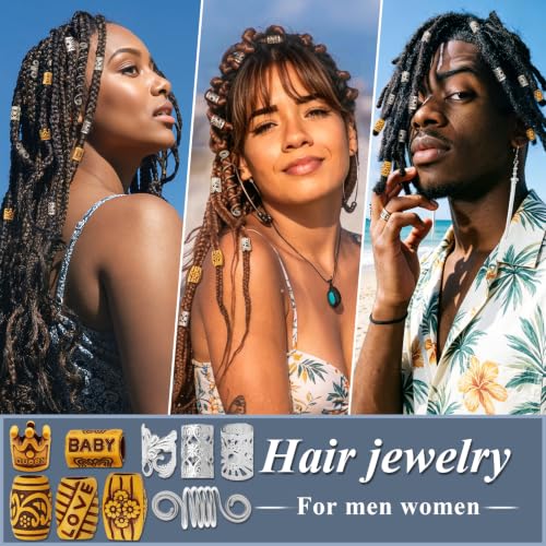 Silver Hair Charms & Beads Set for Braids Locs Dreadlocks - 235 Pieces