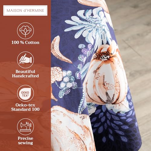 Maison d'Hermine 63-Inch Round Cotton Table Cloth - Pumpkin Blues Variation