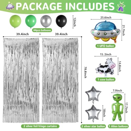 Alien Party Decor Foil Fringe Curtains and Balloon Arch Kit for Space Themed Events