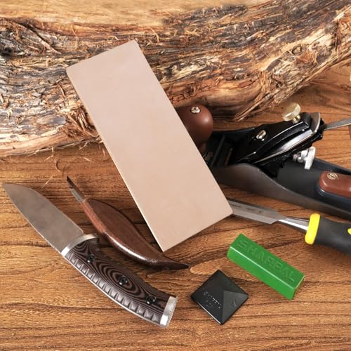 Leather Strop Kit with Green Honing Compound & Angle Guide - 8x3 Inches - Variation of Leather Strop with Compound