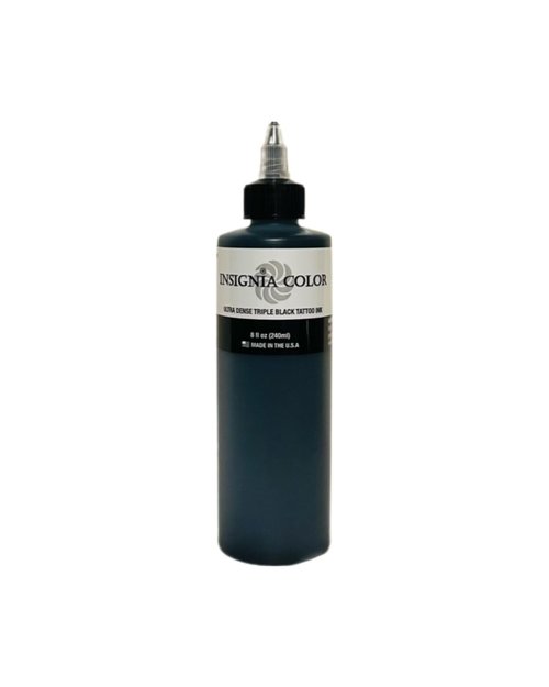 Insignia Color Ultra Dense Triple Black Tattoo Ink, Highly Pigmented Ink, USA Made, Organic, Concentrated Ink for Professional Artists, Best Plastic Practice Skin or Fake Skin Tattoo Ink (8OZ Black)