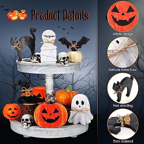 Halloween Tiered Tray Decor Set - Pumpkin Ghost Cat Mummy Witch - 6 Pieces