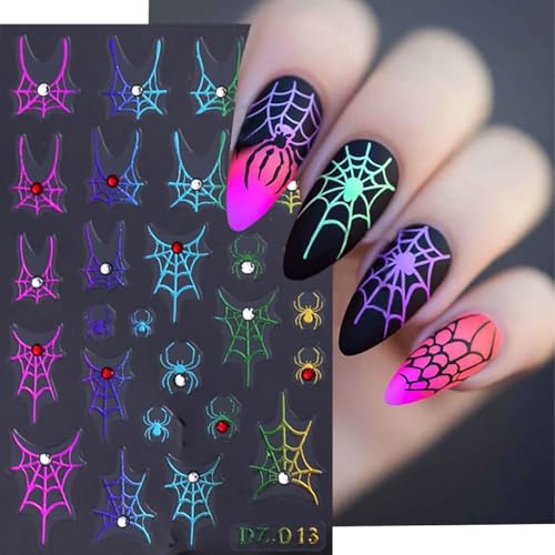 Halloween Spider Nail Stickers Set - Self-Adhesive 3D Spider Web Decals for Nails - Fall Holiday Manicure Tips - Variation of Spider