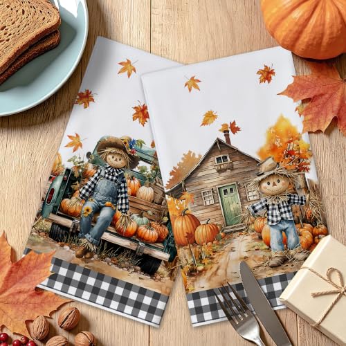 Fall Kitchen Towels - Pumpkins and Scarecrow Decor - Fall Kitchen Decor - Variation: Scarecrow