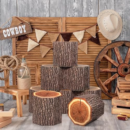 6 Pcs Tree Stump Party Decorations Wooden Grain Boxes for Fall Halloween Christmas
