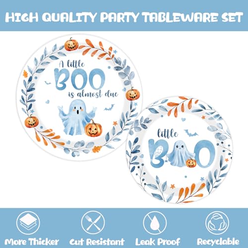 Blue Baby Shower Paper Plates Napkins Cups & Cutlery - Spooky Halloween Theme - Serve 24 - Variation: Blue