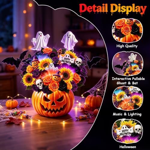 Halloween Ghost Pumpkin Bouquet Musical Card with Lights & 3D Pop-Up - Variation of This Listing