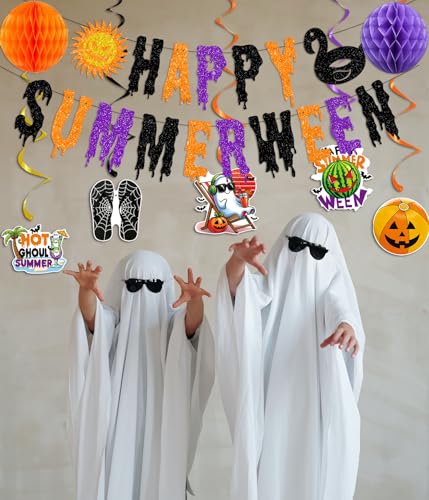 Summer Halloween Banner Set with Hanging Swirls and Paper Decorations