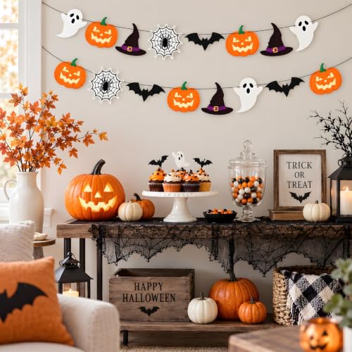 Halloween Hanging Banner - Pumpkin Ghost Bat Witches Web Decor - Halloween Variation