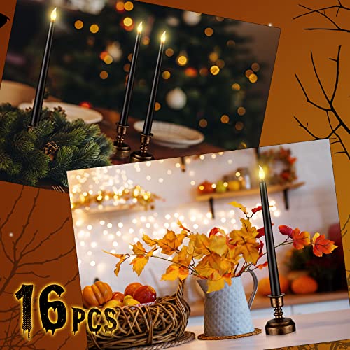 Halloween Black Flameless Candles with Gold Base - 16 Pcs