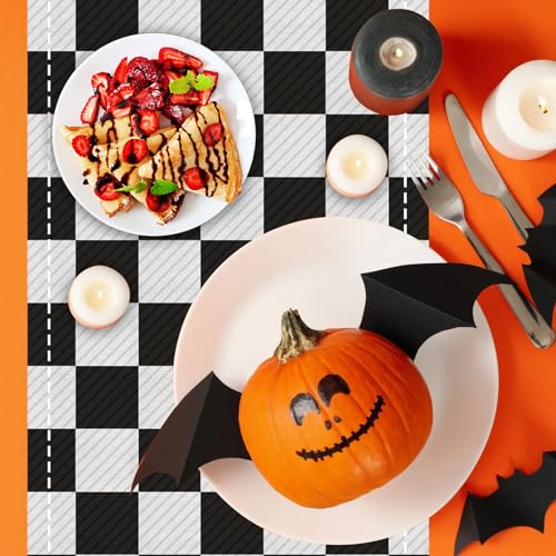 Halloween Table Runner 13x72 Inch Linen Fall Decor with Bat Pumpkin Ghost Trucks - Spooky Seasonal Tablecloth