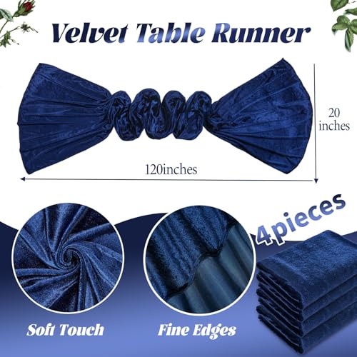 Navy Blue Velvet Table Runner Set - 4 Pieces 20x120 Inches Luxury Decor