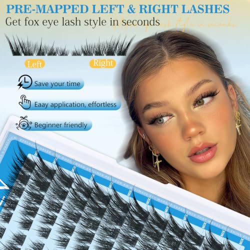 Pre-Mapped Fox Eye Lash Clusters - Wispy Spiky 10-18mm for Natural & Dramatic Looks - Fox Eye 05