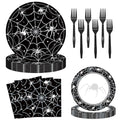 Halloween Spider Web Disposable Dinnerware Set - Black, Serves 24, Party Supplies