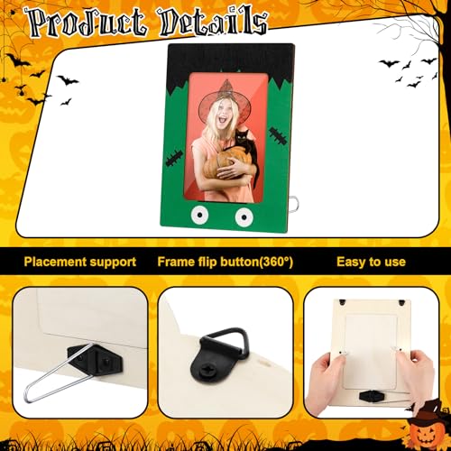 Halloween Picture Frame Set - 3 Wooden 4x6 Inch Frames with Fall & Bat Designs