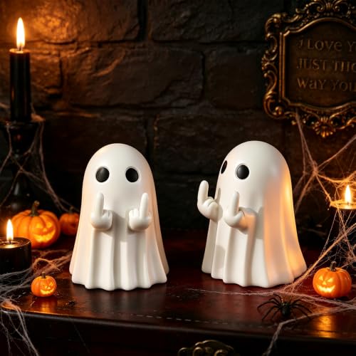 2pcs White Halloween Ghost Figurines Spooky Resin Decor - Fun Indoor & Porch Decorations