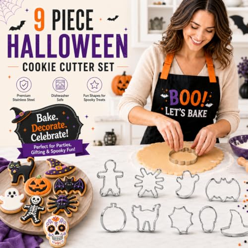 Halloween Cookie Cutters Set 9 Pcs Stainless Steel Baking Molds for Cookies & Fruit
