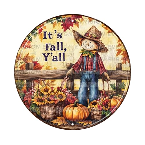 Fall Pumpkin Garden Sign Scarecrow Metal Wall Decor 8x8Inch - Scarecrow7 Variation