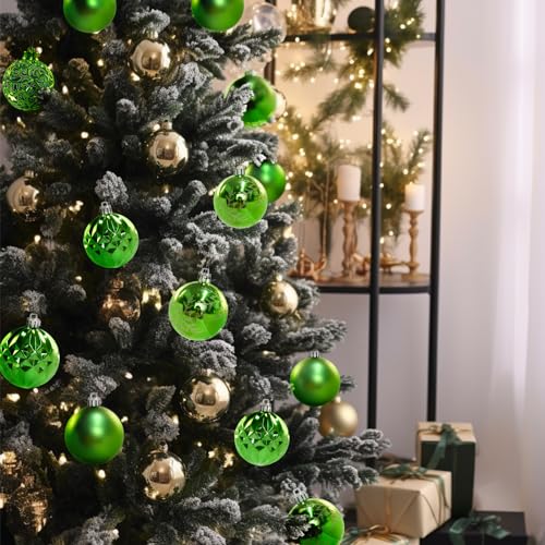 24pcs Green Christmas Tree Ornaments - 2.36 Inch Shatterproof Holiday Decorations