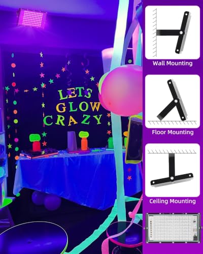100W Black Light LED Flood Light 2 Pack Waterproof for Glow Parties, Halloween