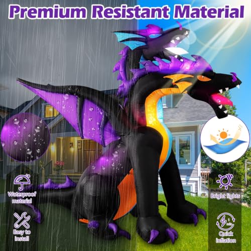 7FT Halloween Inflatable Dragon Decoration - Purple Two-Headed Outdoor Blow Up
