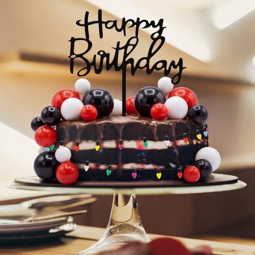 Black and Red Birthday Cake Topper Set with Lights - Horror Theme Party Decorations