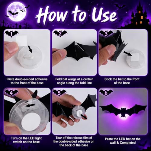 38 Pcs LED Halloween Bat Wall Decor Set - 3D Indoor Outdoor Decorations