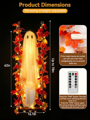 Medium Plus Ghost Halloween Decorations with Swing & Lights - 5.3ft Outdoor & Indoor Ghost Decor