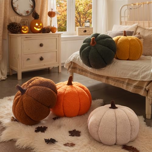 Off White Pumpkin Pillows Set of 2 - Fall Halloween Thanksgiving Decor - 14.2x10.2in