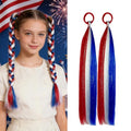 Red White Blue Hair Extension Ponytail Tinsel with Rubber Bands for Women Girls - 2pcs