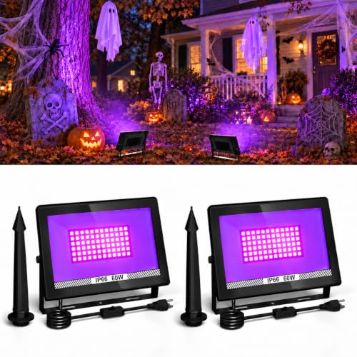 60W LED Black Light Flood Light - Waterproof UV Party Lighting, 2 Pack