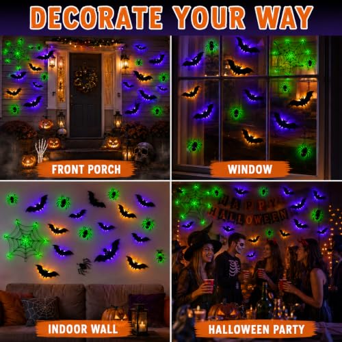 Halloween 41-Piece Light-Up Bat & Spiders Wall Decor Kit with Glow Effects