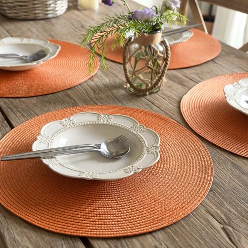 FunWheat Pumpkin Orange Braided Placemats Set of 4 - 15 Inch Washable Non-Slip Table Mats for Fall Decor