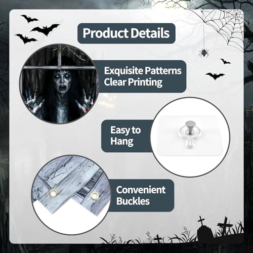 Halloween Window Curtain Cover Set - Scary Bloody Ghost Haunted House Decor