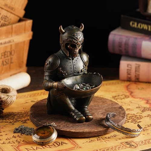 Viking Skeleton Jewelry Ring Holder Stand with Tray - Home Office Decor