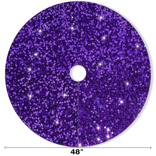 48 Inch Purple Sequin Christmas Tree Skirt - Large Round Holiday Decor