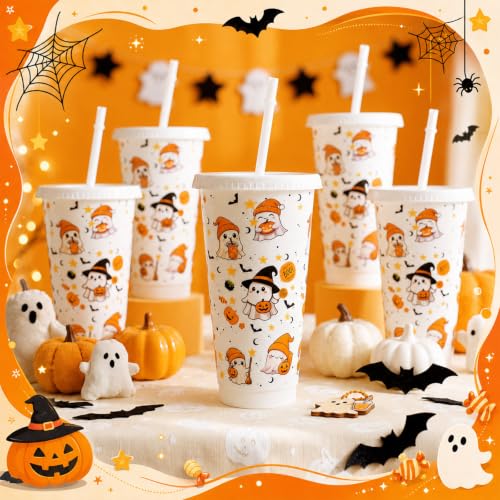Halloween Ghost Tumblers with Lids and Straws - 24 oz Party Pack