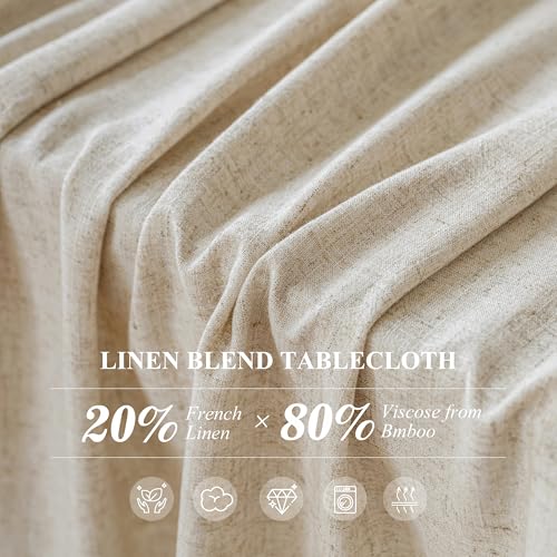 Natural Linen Blend Tablecloth 60x120 Inch for Dining & Outdoor Use - Rectangular