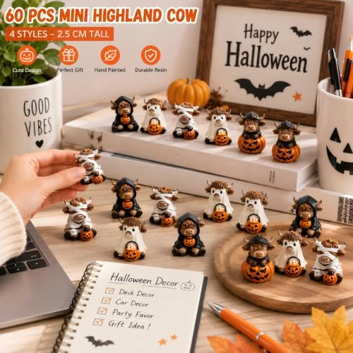 Halloween Highland Cow Mini Figurines Set - Trick or Treat Variation