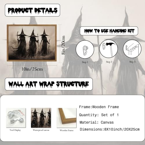 Dark Gothic Witch Wall Art Canvas Print - Framed Halloween Decor 8x10in - Variation of The Witch Framed