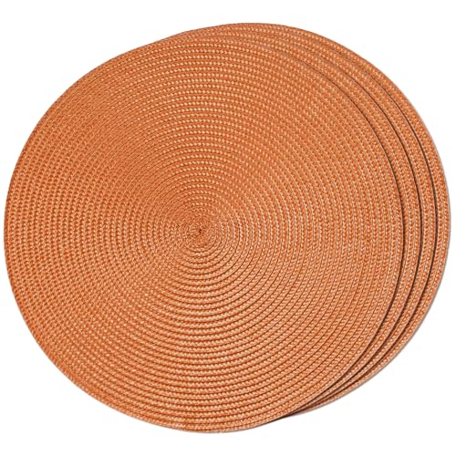 FunWheat Pumpkin Orange Braided Placemats Set of 4 - 15 Inch Washable Non-Slip Table Mats for Fall Decor