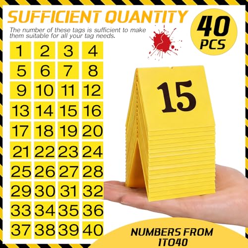 40 Pack Evidence Markers with Numbered Acrylic Tents for Investigations & Halloween Decorations