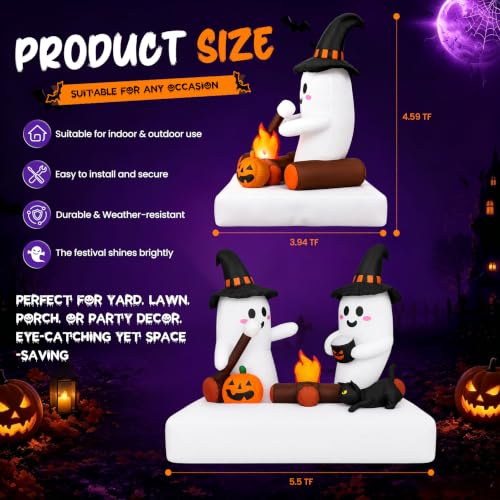 Inflatable Ghost Bonfire Halloween Yard Decorations - 5.5FT Twin Ghosts with LED Lights, Stakes & Hooks