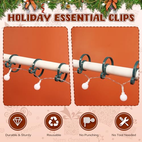Christmas Light Clips for Banister - Green, 30 Pack Holiday Garland Hooks