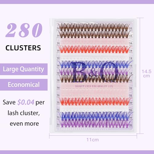 Rainbow Colored False Eyelash Kit - 280PCS DIY Volume Lashes with Glue & Remover - Variation of Colored Light