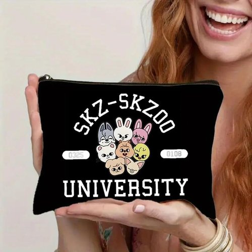MONNYCAR Stay Fandom University Makeup Bag - SKZ K-POP Group Gift for Fans - STAY Character Cosmetic Bag - K-POP Fans Gift - Double-sided Printing (2PCS)