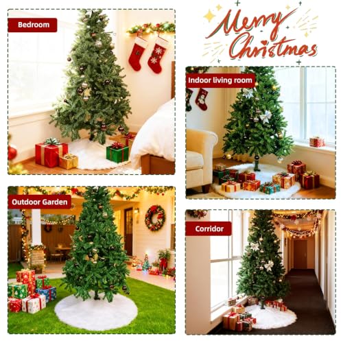 White Faux Fur Christmas Tree Skirt 60 Inch Luxury Velvet Holiday Decor - Variation: White-Faux Fur / 60IN